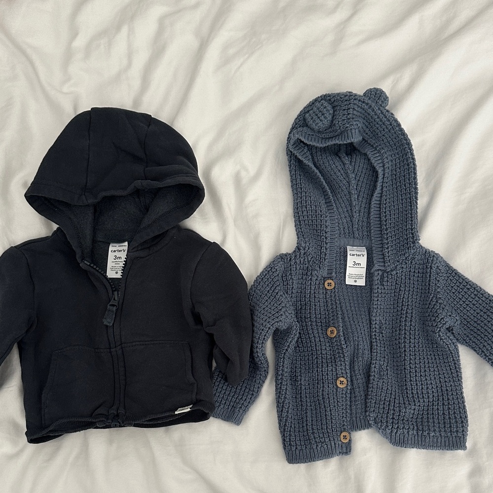 Carter's Black Zip Hoodie & Carter's Blue Knit Hooded Cardigan